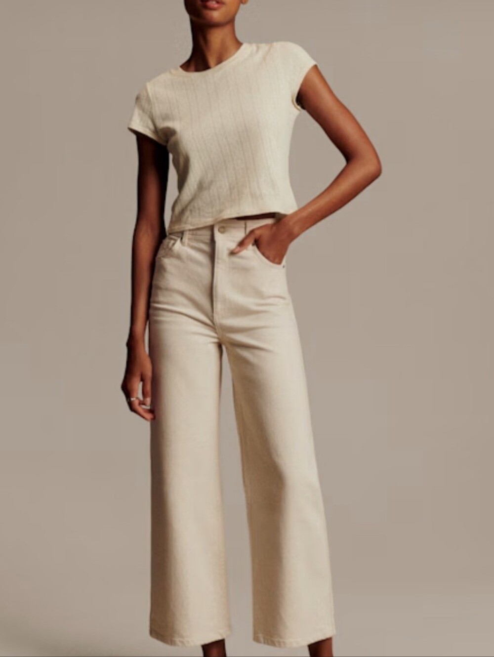 Sezane Denim Le Crop Wide Leg Jeans In Mottled Ecru